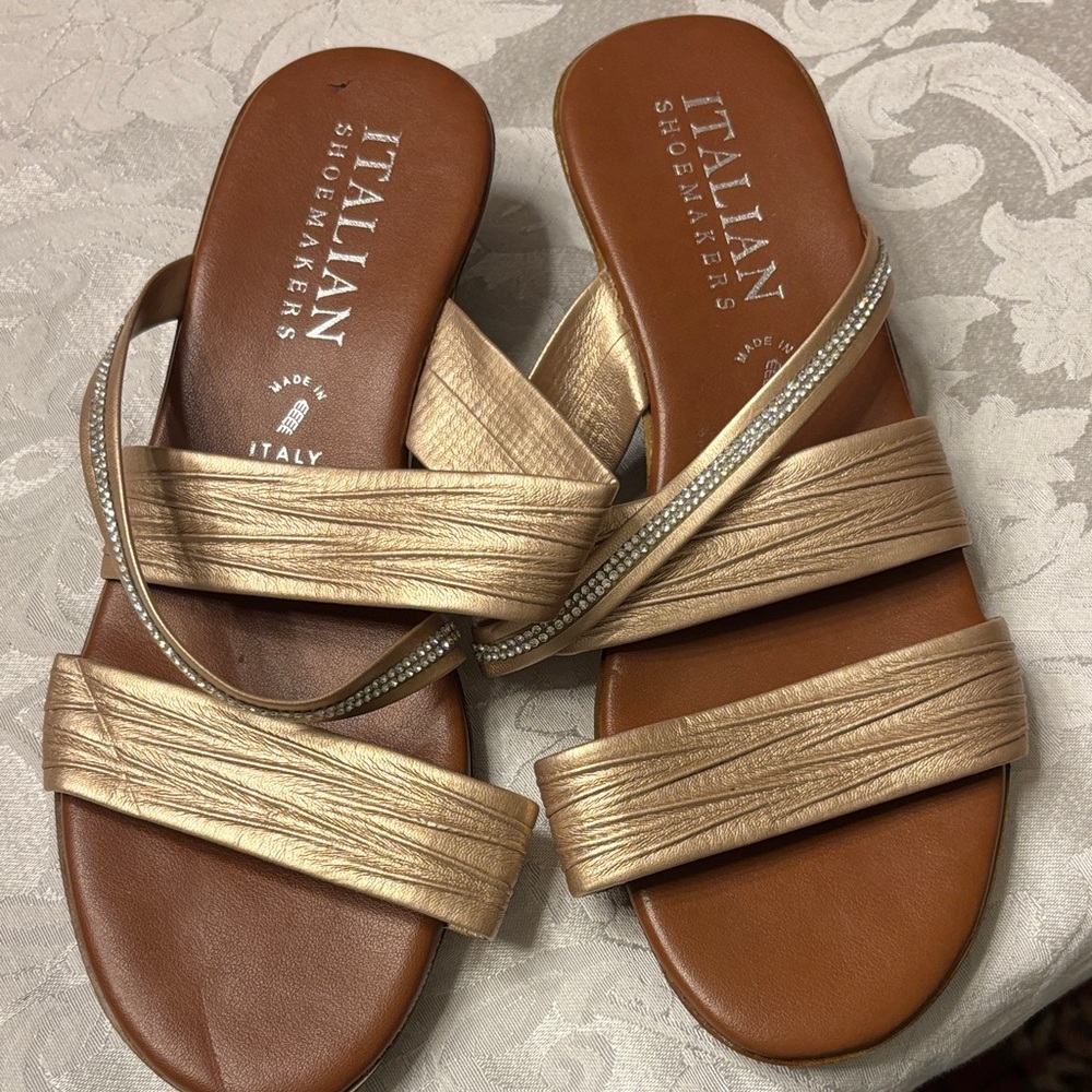 Italian Shoemakers Metallic Gold Strappy Slide Sandals